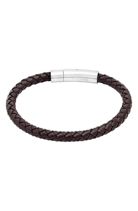 Stainless Steel Charm & Braided Leather Bracelet