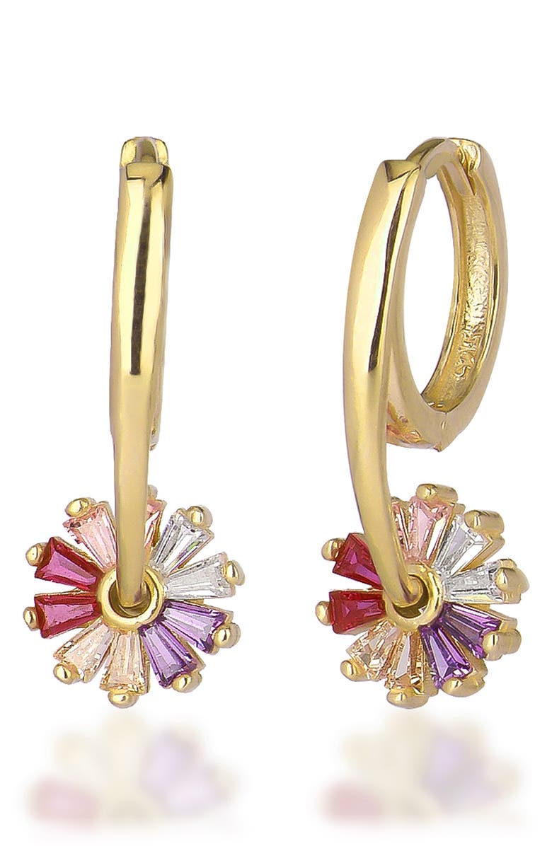 GABI RIELLE 14K Yellow Gold Vermeil Baguette CZ Huggie Hoop Earrings, Alternate, color, 