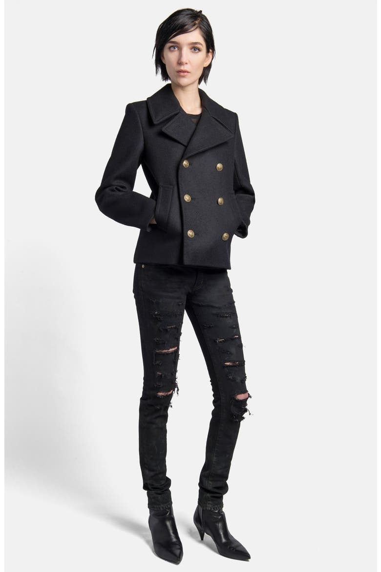 Double Breasted Wool Peacoat, Alternate, color, BLACK