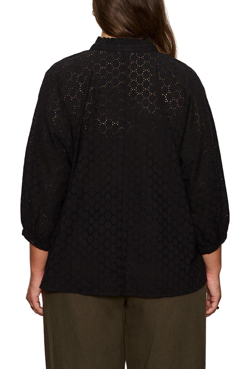 Sanctuary Petal Drop Eyelet Embroidered Button-Up Top, Alternate, color, Black