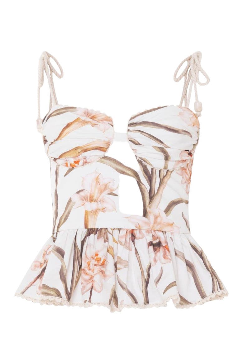 Botanic Retro Peplum Top, Alternate, color, OFF WHITE