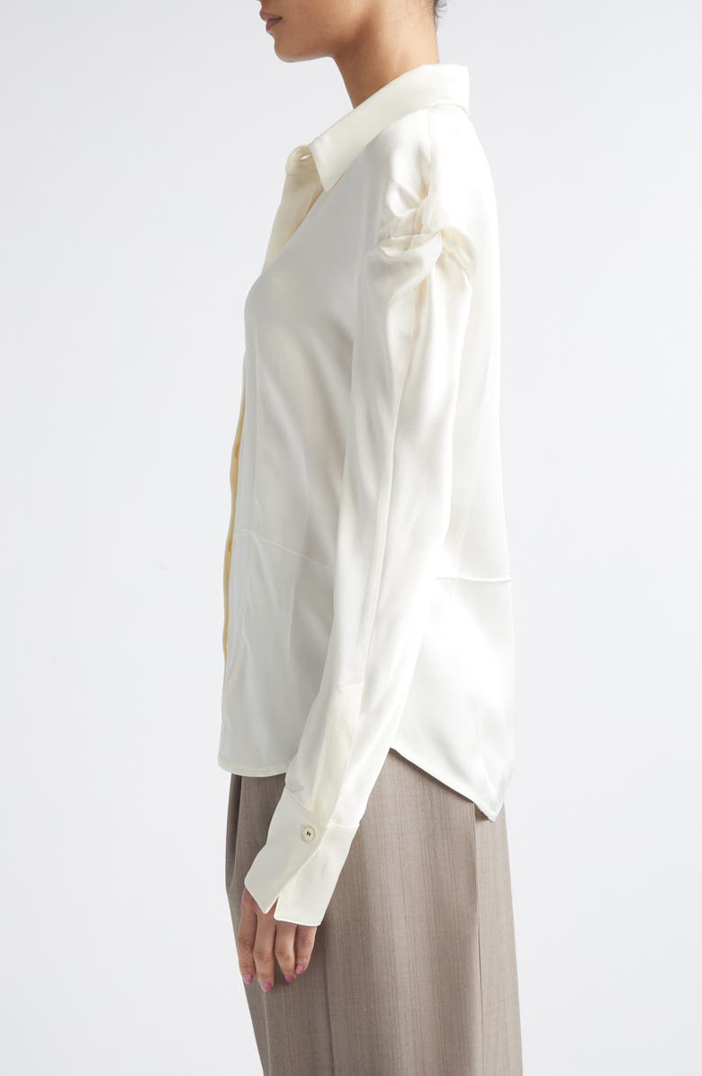 Victoria Beckham Twisted Shoulder Satin Button-Up Shirt, Alternate, color, Ivory