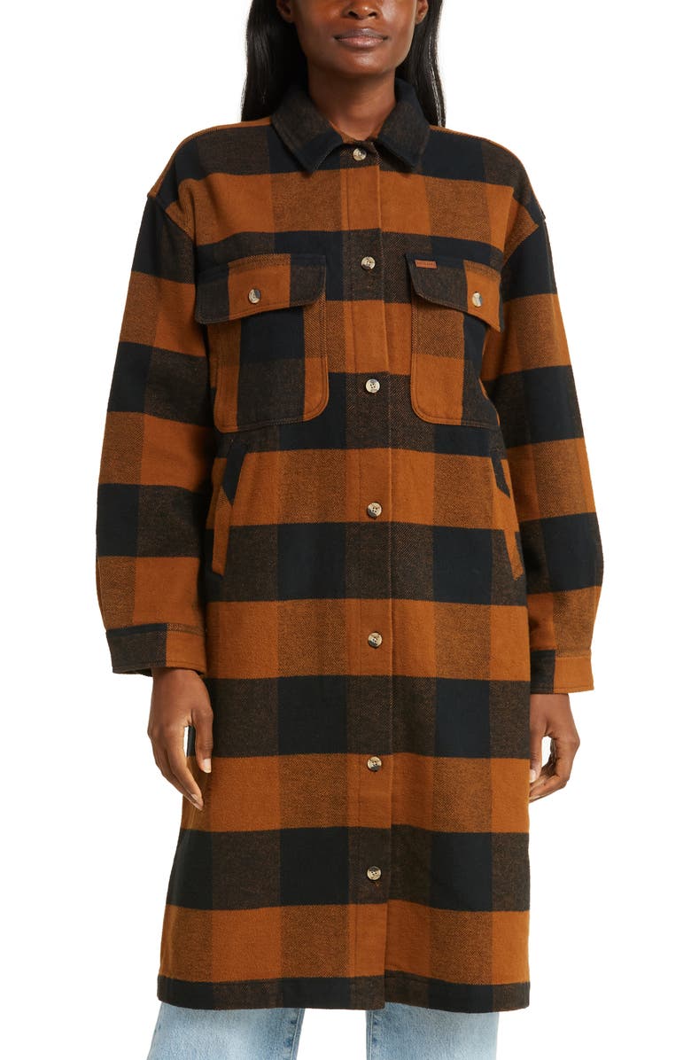 Brixton Bowery Plaid Cotton Flannel Longline Shirt Jacket, Alternate, color,