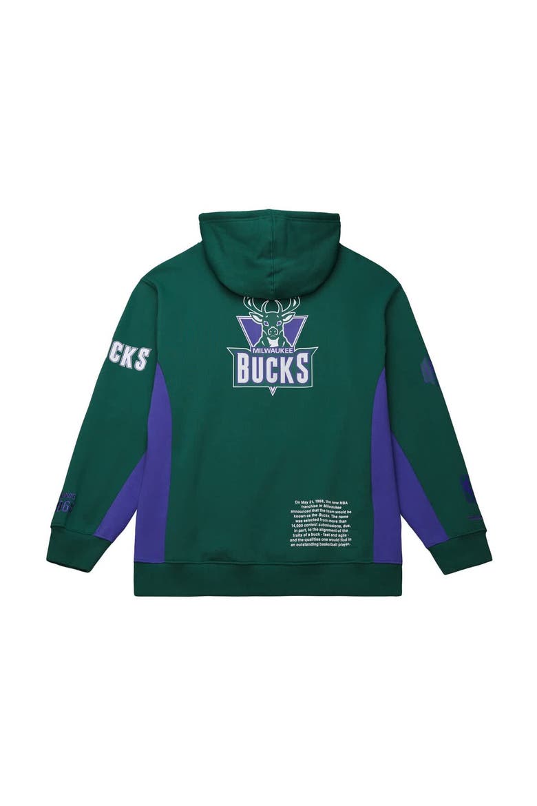 Men's Mitchell & Ness Hunter Green Milwaukee Bucks Hardwood Classics Team Origins Fleece Pullover Hoodie, Alternate, color, Hunter Green