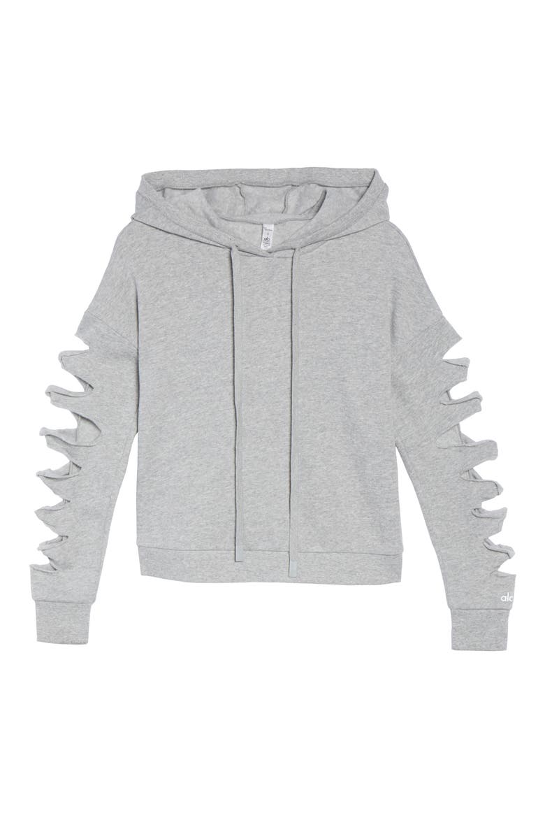 Slay Slashed Long Sleeve Hoodie, Alternate, color, DOVE GREY HEATHER