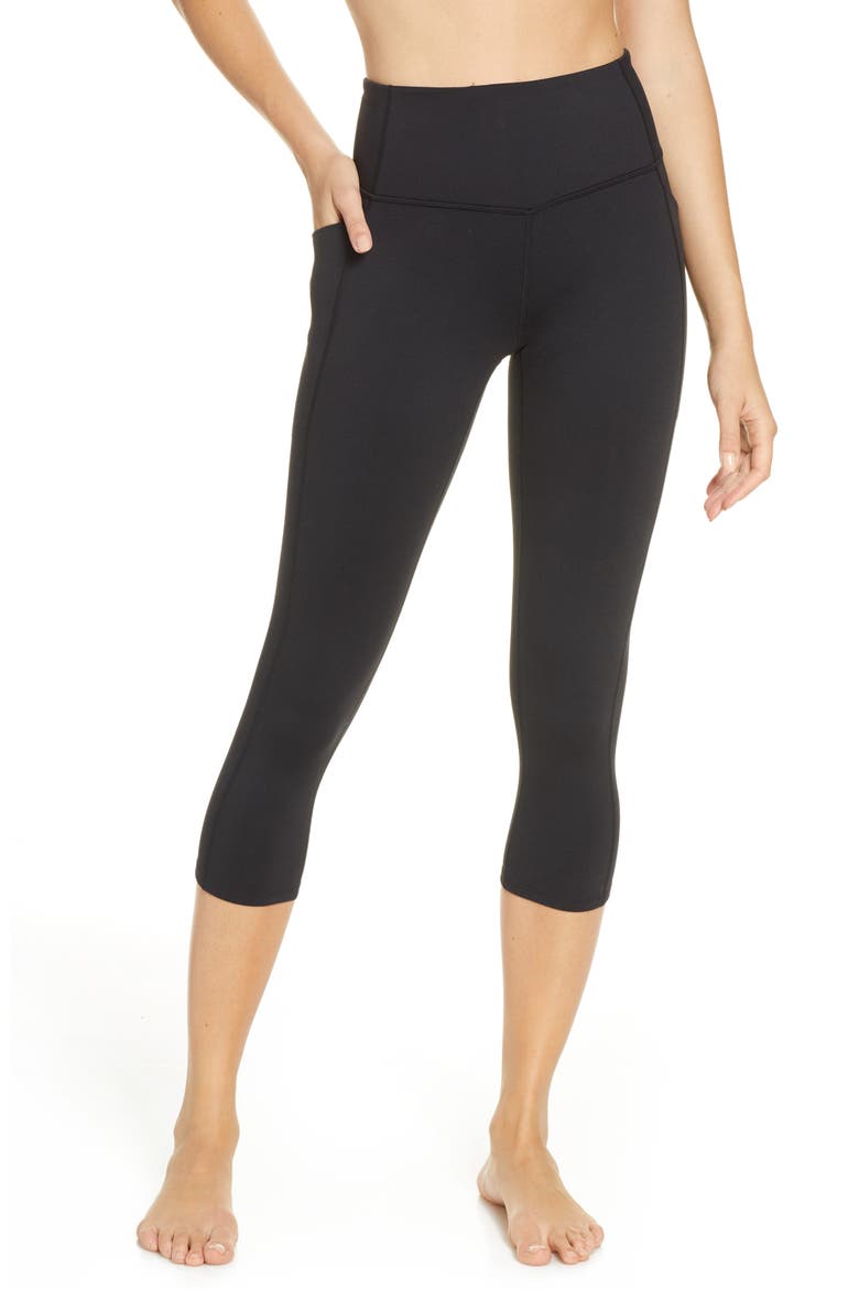 Live In High Waist Pocket Crop Leggings, Main, color, BLACK