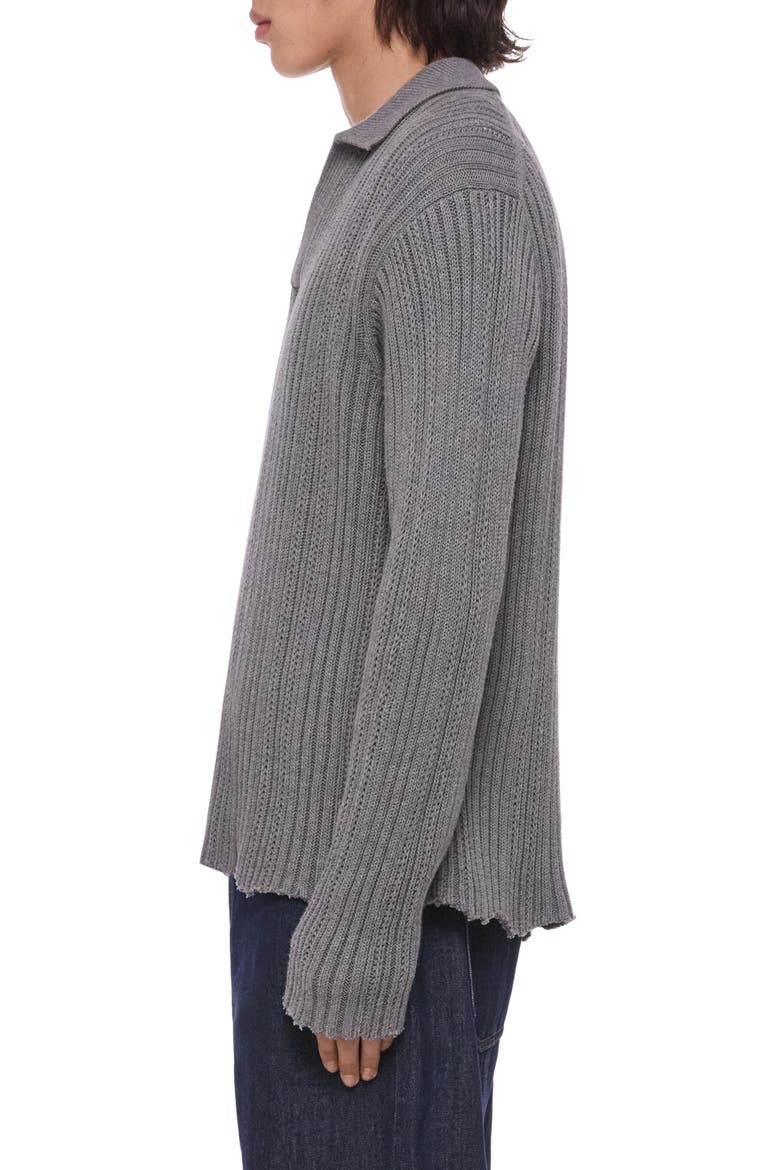 Ribbed Cotton Polo Sweater, Alternate, color, GREY MELANGE