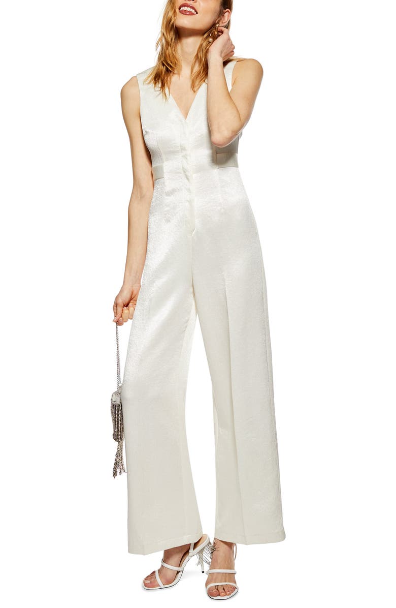 Topshop Sleeveless Satin Twill Jumpsuit, Main, color,