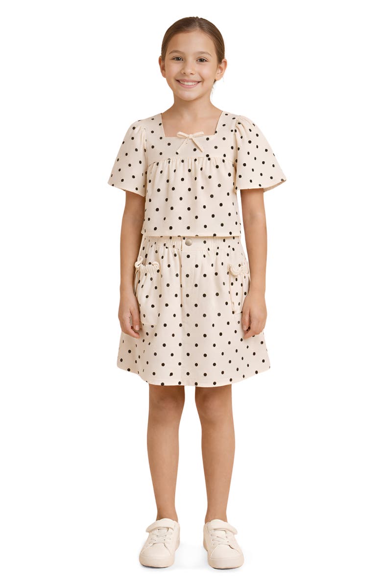 Hayden Girls Kids' Polka Dot Flutter Sleeve Cotton Top, Alternate, color, Cream