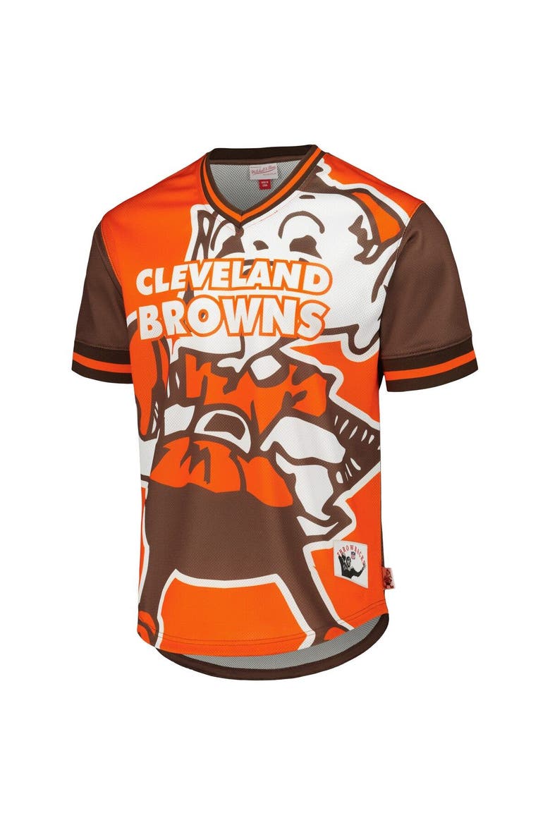 Men's Mitchell & Ness Orange Cleveland Browns Jumbotron 3.0 Mesh V-Neck T-Shirt, Alternate, color, Orange