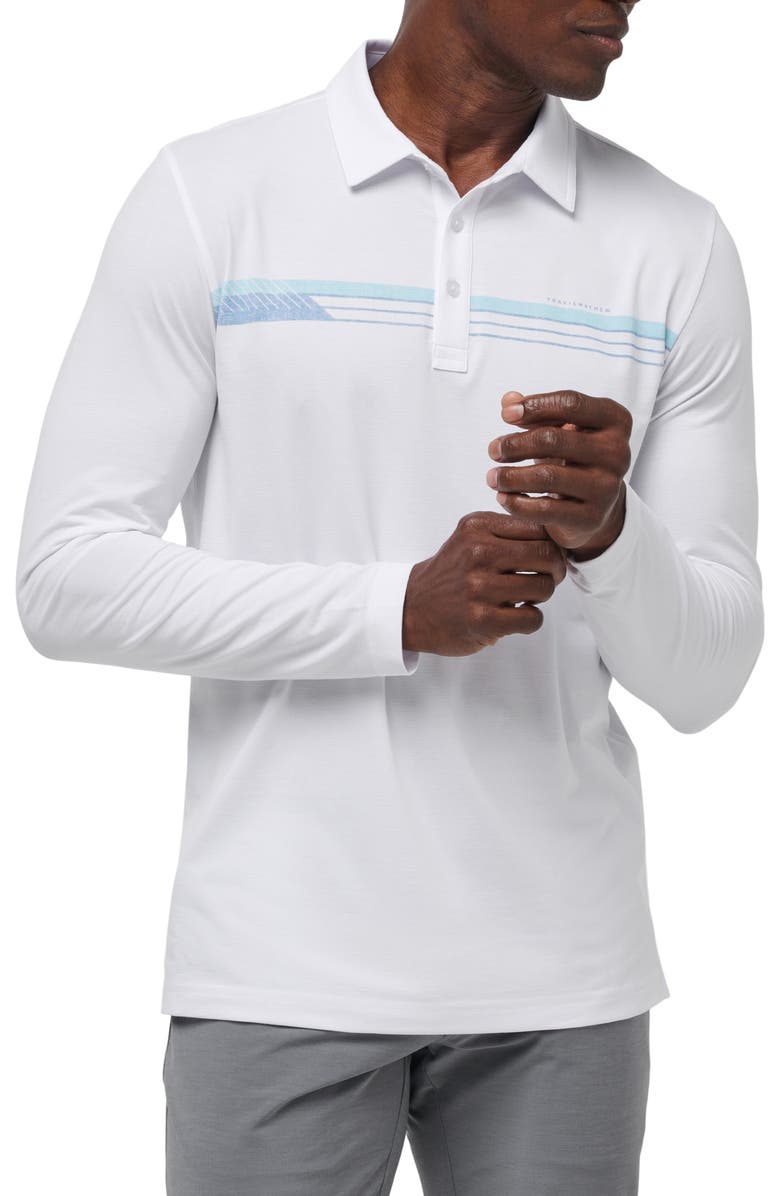 TravisMathew Course Mapper Long Sleeve Polo, Main, color, White