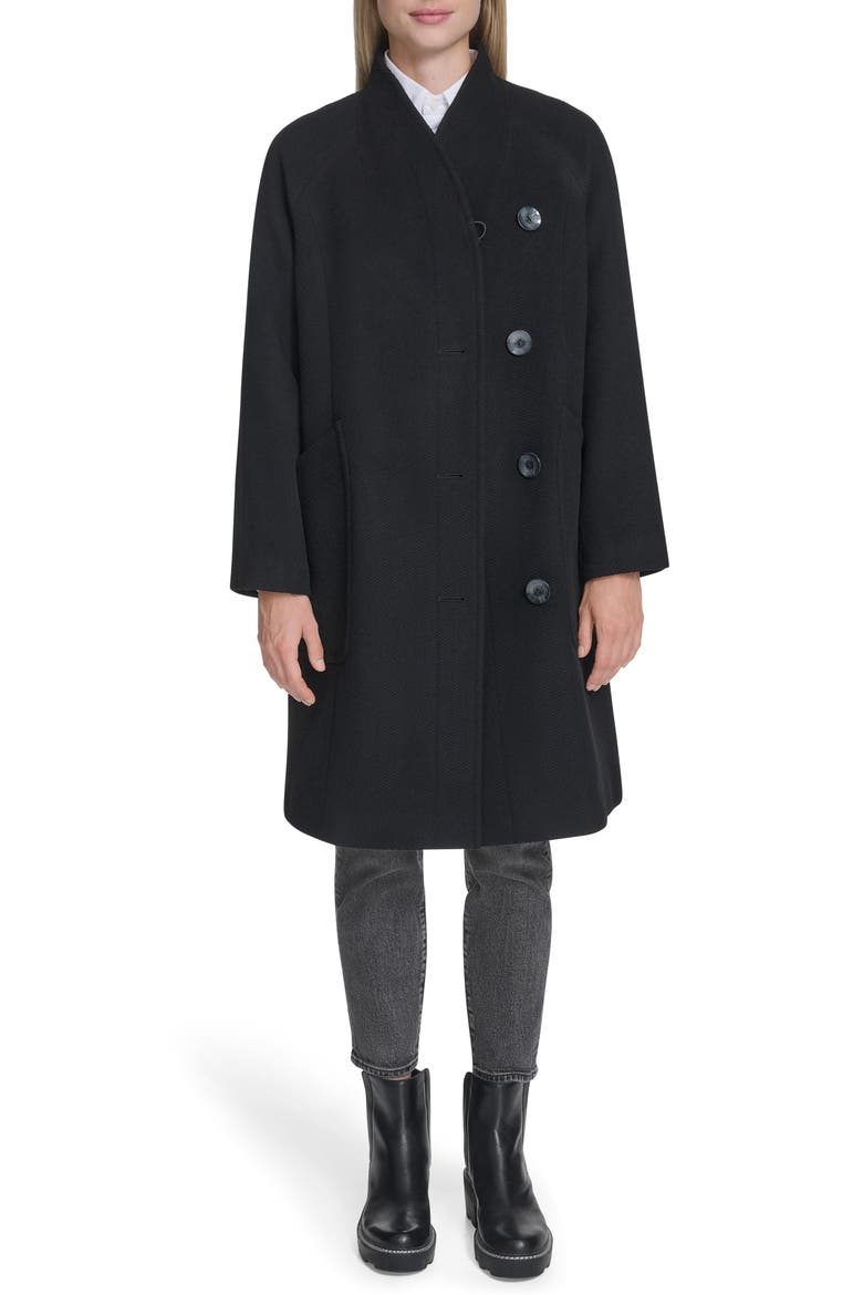 Asymmetric Wool Blend Coat, Alternate, color, BLACK