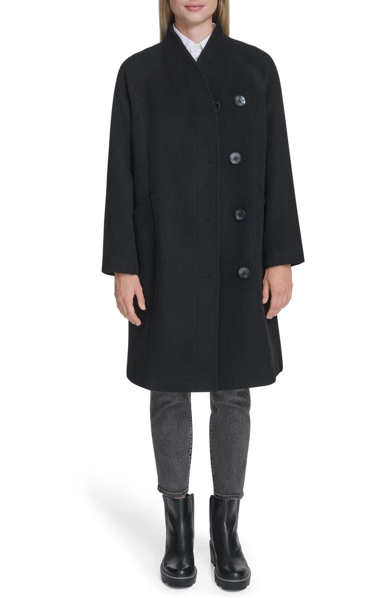Cole Haan Asymmetric Wool Blend Coat, Alternate, color, Black