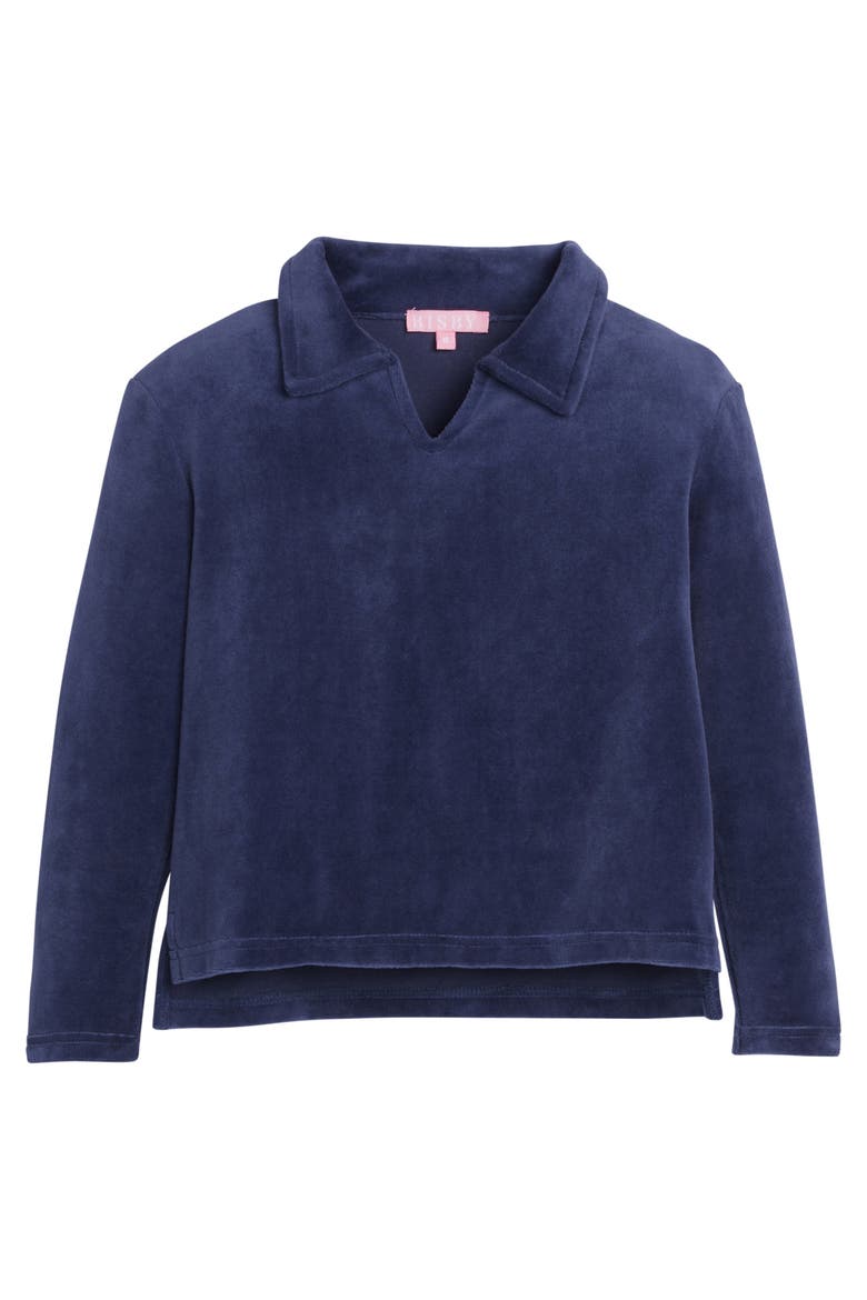 Kids' Velour Polo Pullover, Main, color, Navy Velour