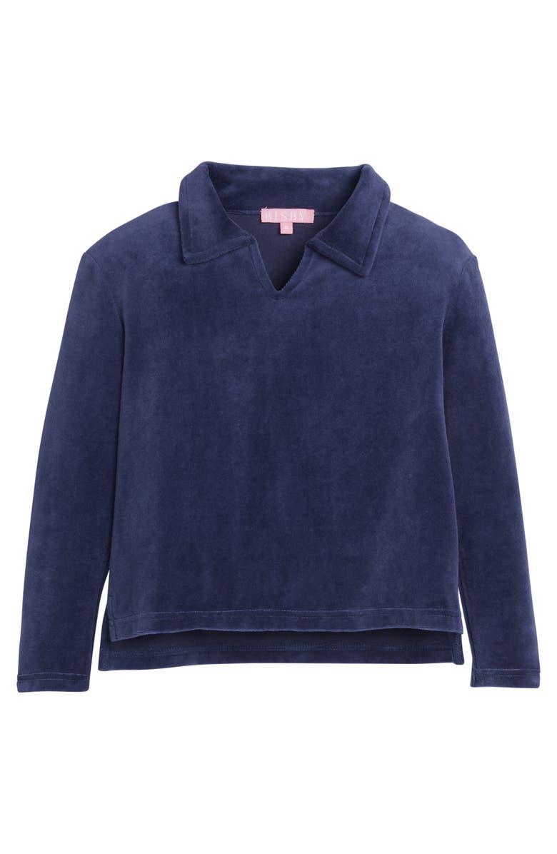 BISBY Kids' Velour Polo Pullover, Main, color, Navy Velour