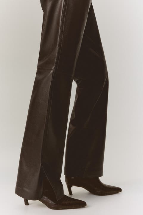 Coated bootcut pants