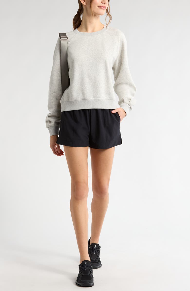 Zella Cloud Fleece Ruched Sleeve Sweatershirt, Alternate, color, Grey Light Heather