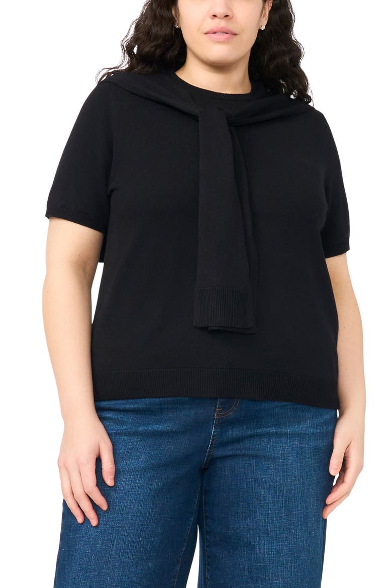 Shoulder Wrap Short Sleeve Sweater, Main, color, RICH BLACK
