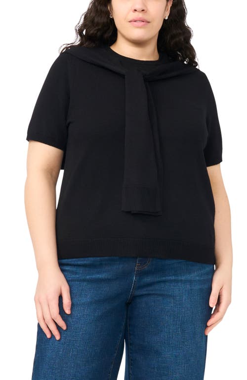 Halogenr Halogen(r) Shoulder Wrap Short Sleeve Sweater In Black