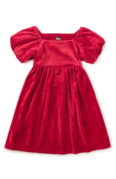 Puff Shoulder Velour Dress (Toddler, Little Kid & Big Kid)