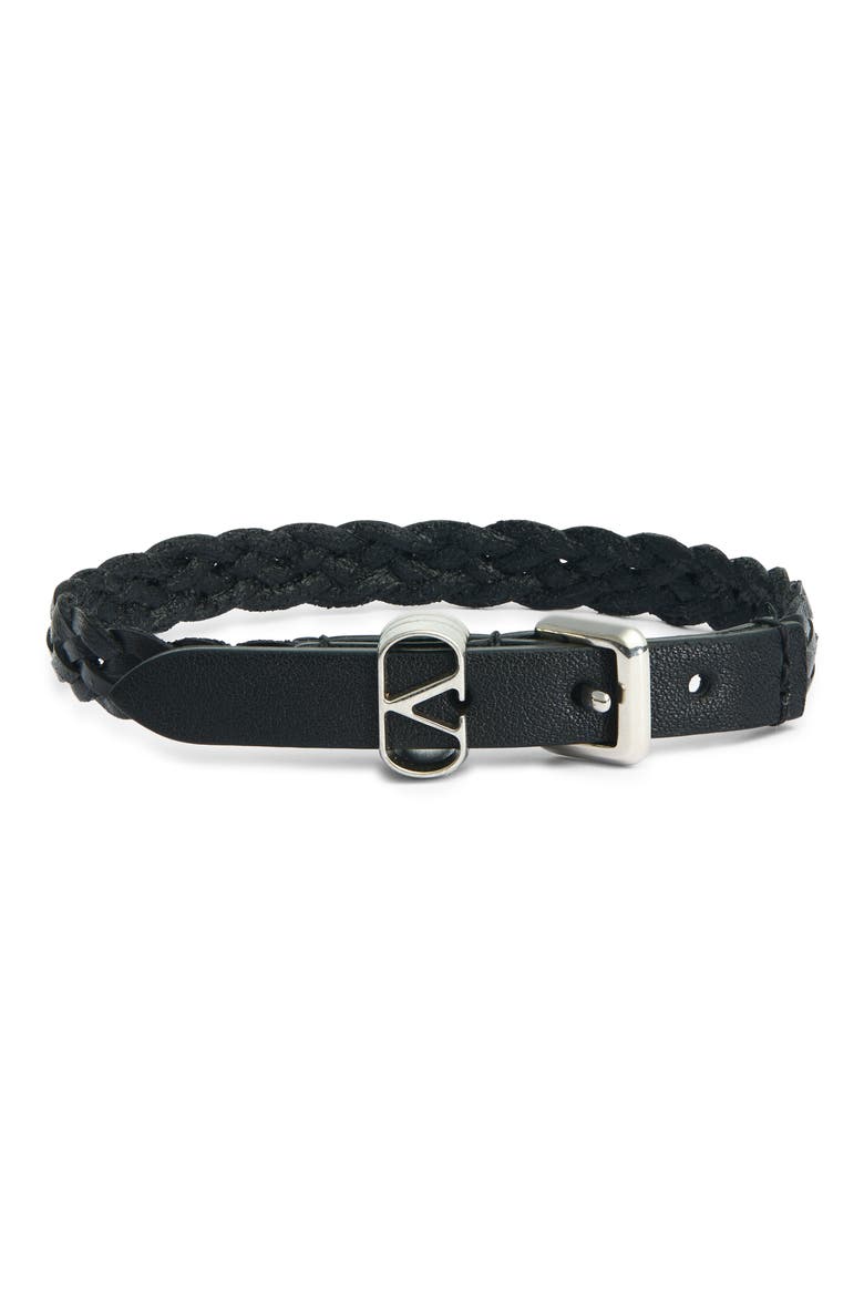 VLOGO Braided Leather Bracelet, Main, color, BLACK