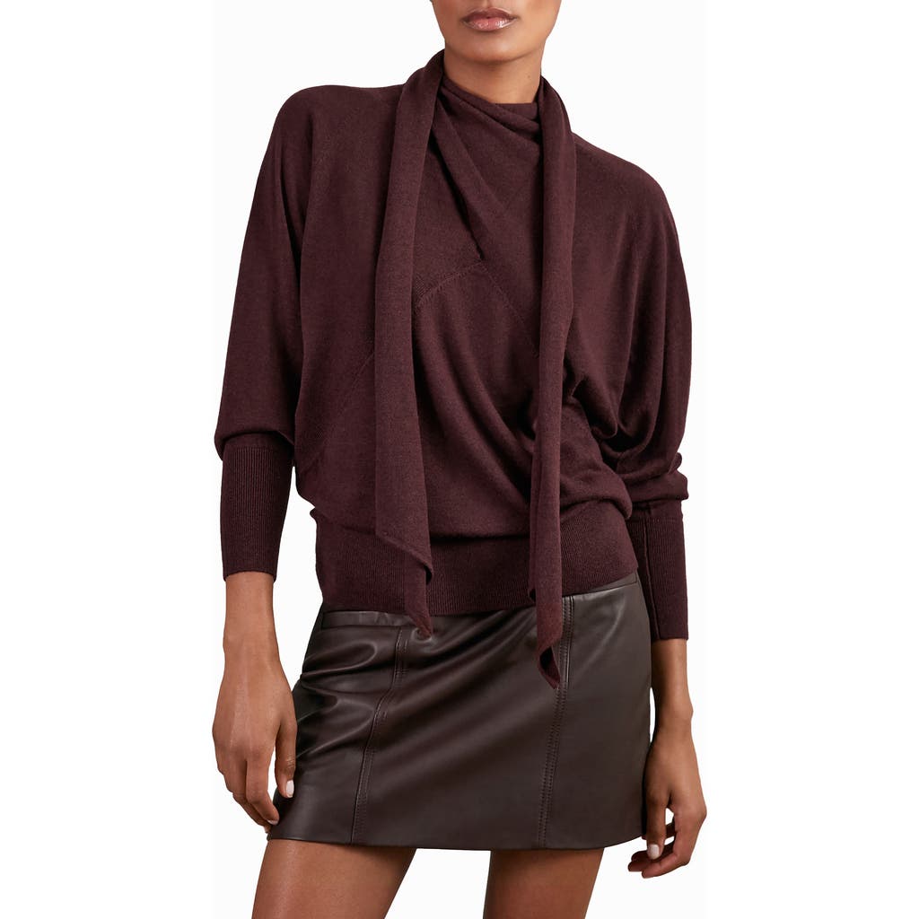 Reiss Womens Burgundy Alexis Scarf-tie Long-sleeve Draped Wool Jumper In Burgundy