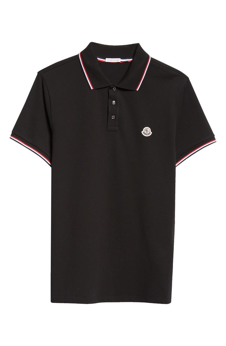 Moncler Tipped Cotton Piqué Polo, Alternate, color, Black