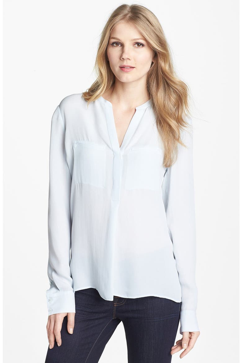 Welt Pocket Silk Blouse, Main, color, GLACIER