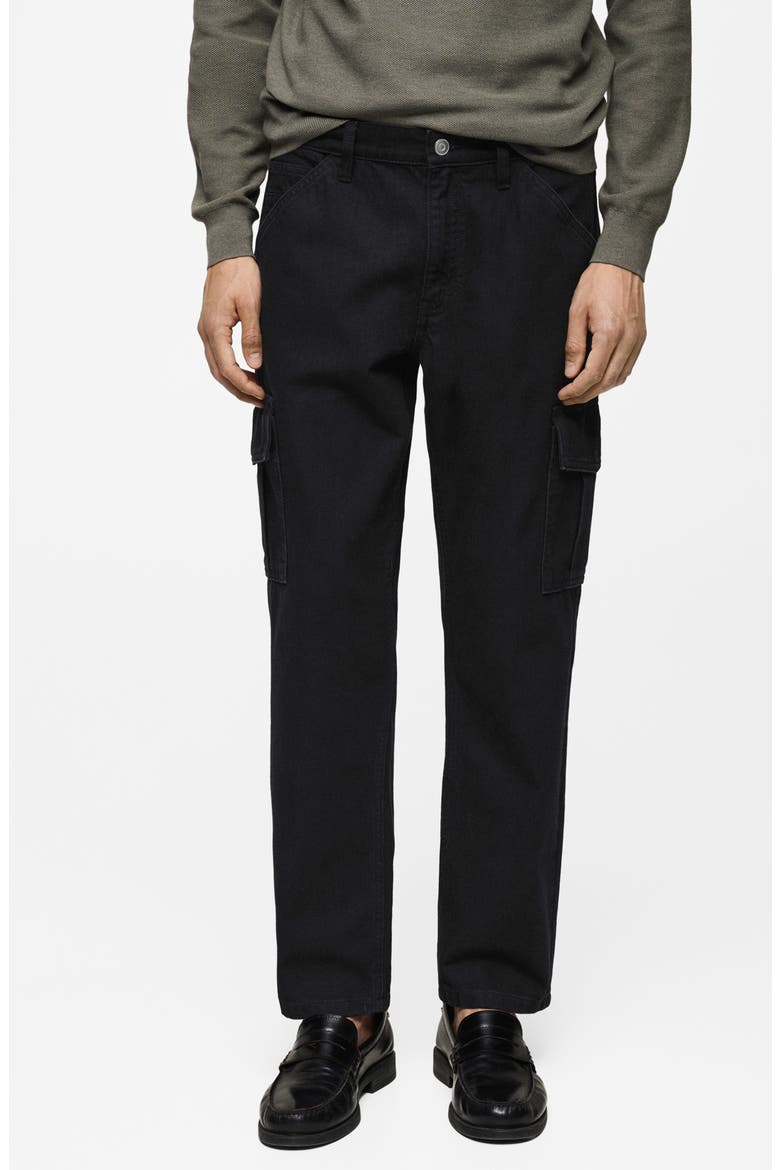 Regular Fit Cargo Jeans, Main, color, BLACK DENIM