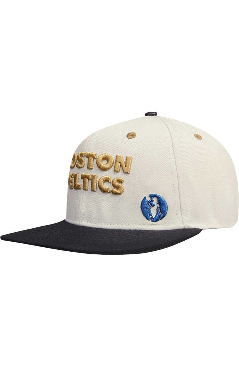 Post Men's Cream/Black Boston Celtics Album Cover Snapback Hat, Alternate, color,
