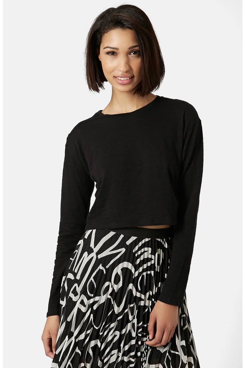 Long Sleeve Crop Top, Main, color, BLACK