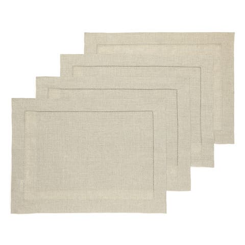 Linen Placemats Set of 4, 14 x 19 Inch for Dining Table, Holiday and Everyday Table Decor - Classic Hemstitch
