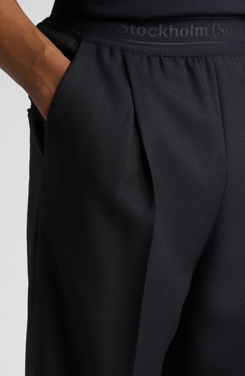 STOCKHOLM SURFBOARD CLUB Elaine Logo Jacquard Waist Pleated Wide Leg Pants, Alternate, color, B90 Black