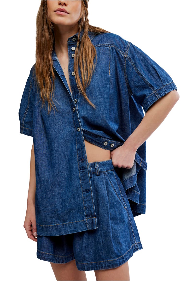 Griselda Denim Shirt & Shorts Set, Alternate, color, SEA DREAM WASH