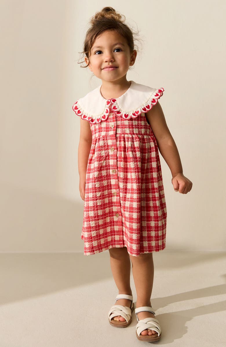 NEXT Kids' Gingham Embroidered Dress, Alternate, color, Pink