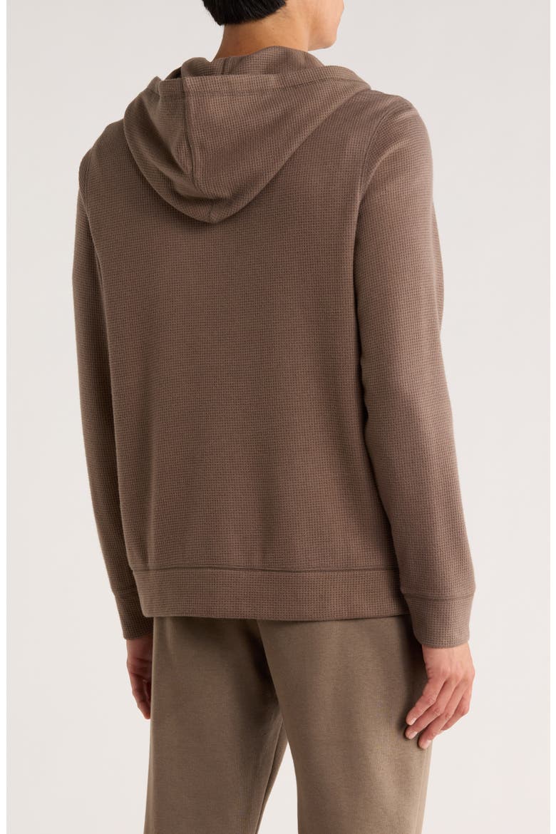 Waffle Knit Quarter Zip Hoodie, Alternate, color, BROWN MOREL