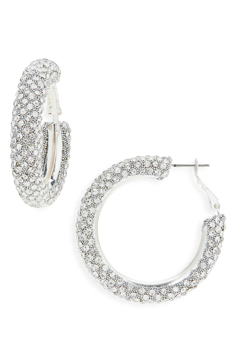 NORDSTROM RACK Faceted Stone Hoop Earrings, Main, color, Clear- Silver