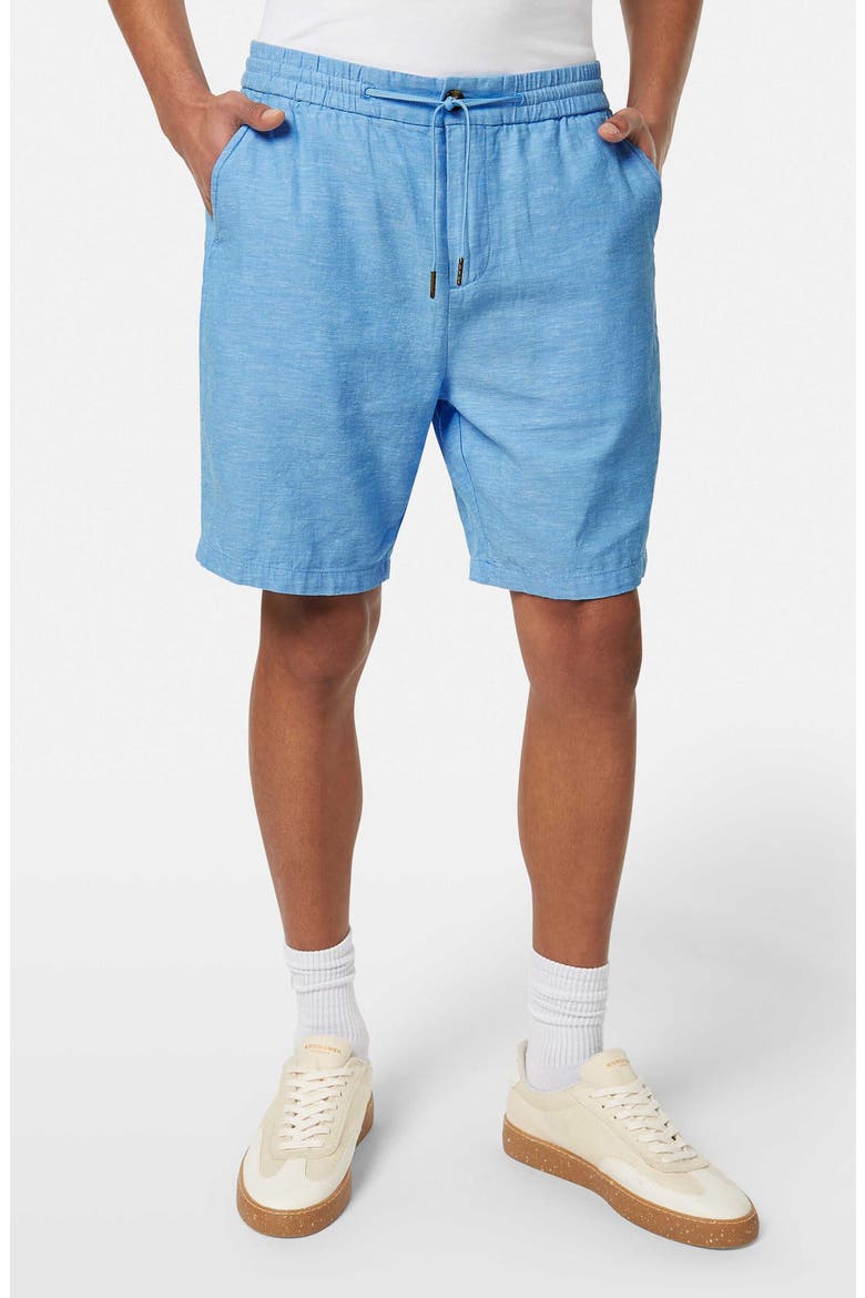 Flat Front Slub Cotton & Linen Twill Drawstring Bermuda Shorts, Main, color, AQUA BLUE