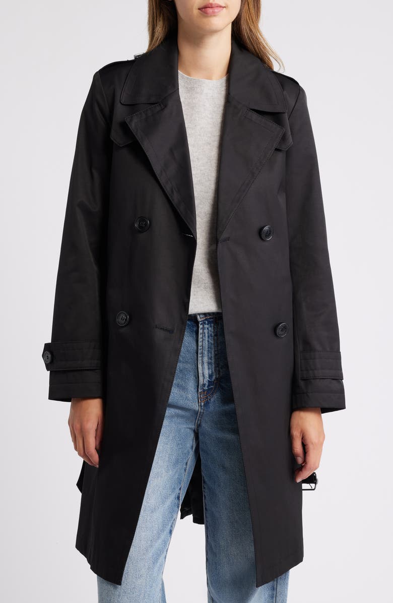 Via Spiga Water Resistant Cotton Blend Trench Coat, Alternate, color, Black