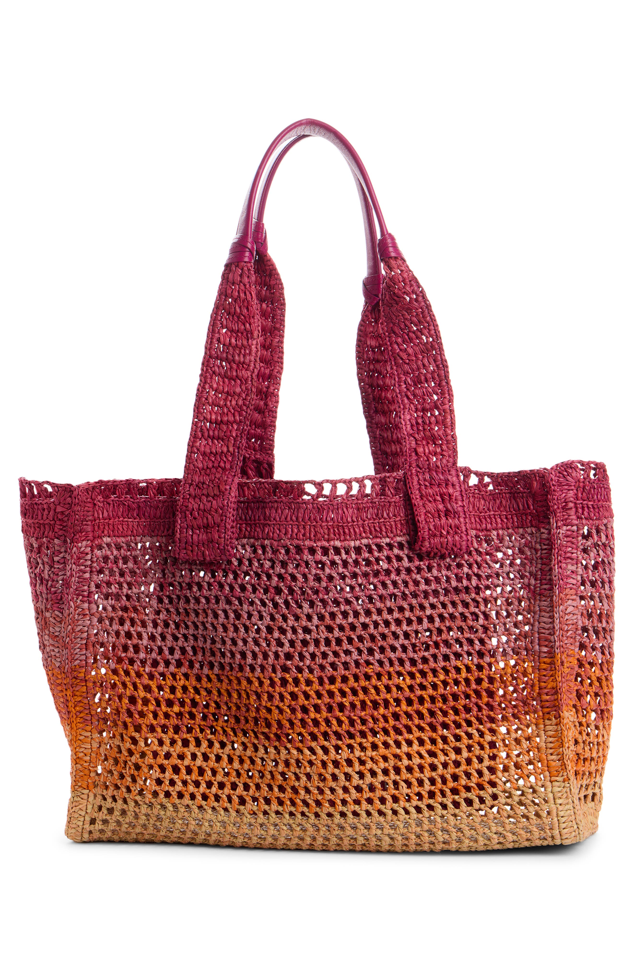Chloé Summer Banana Ombré Crochet Raffia Tote Bag, Alternate, color, Multicolor Orange