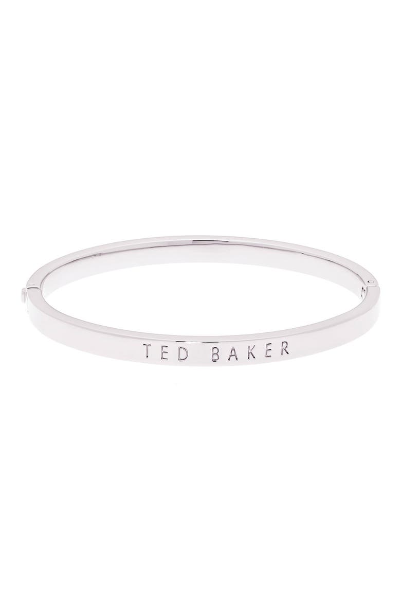 Clemina Logo Hinge Bangle Bracelet, Main, color, SILVER
