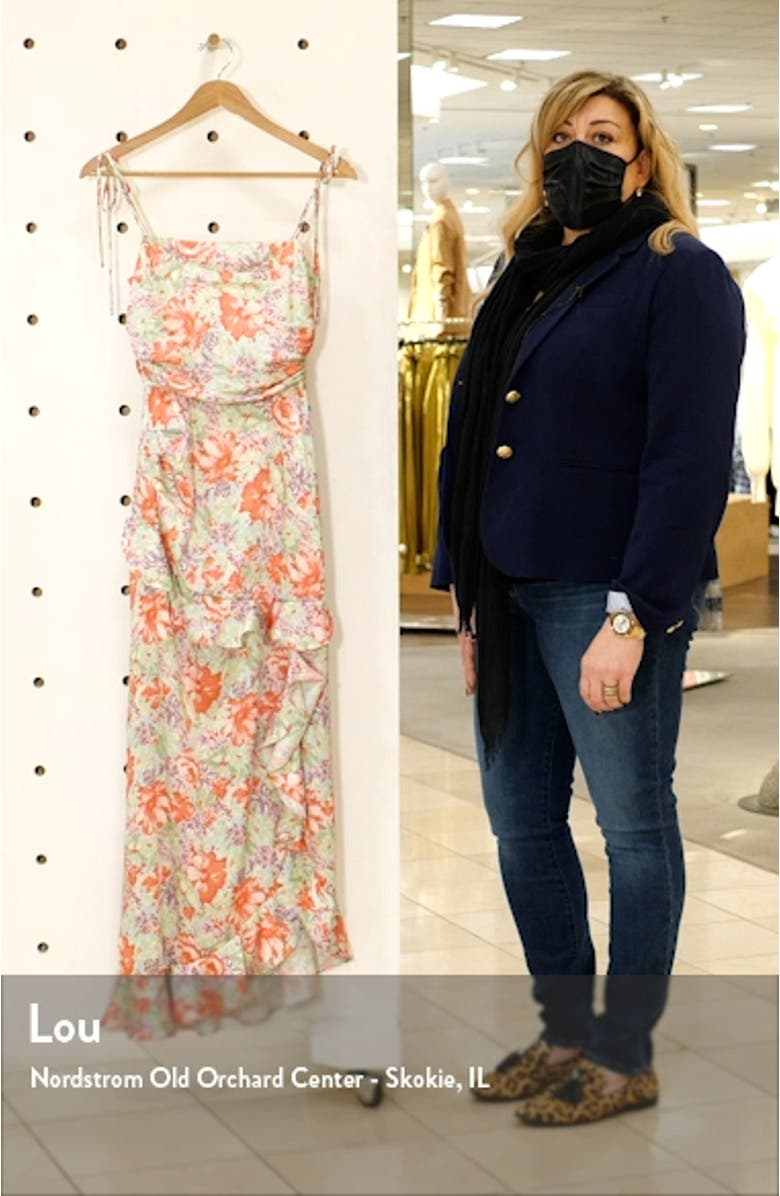 Floral Tie Strap Satin Maxi Dress, sales video thumbnail