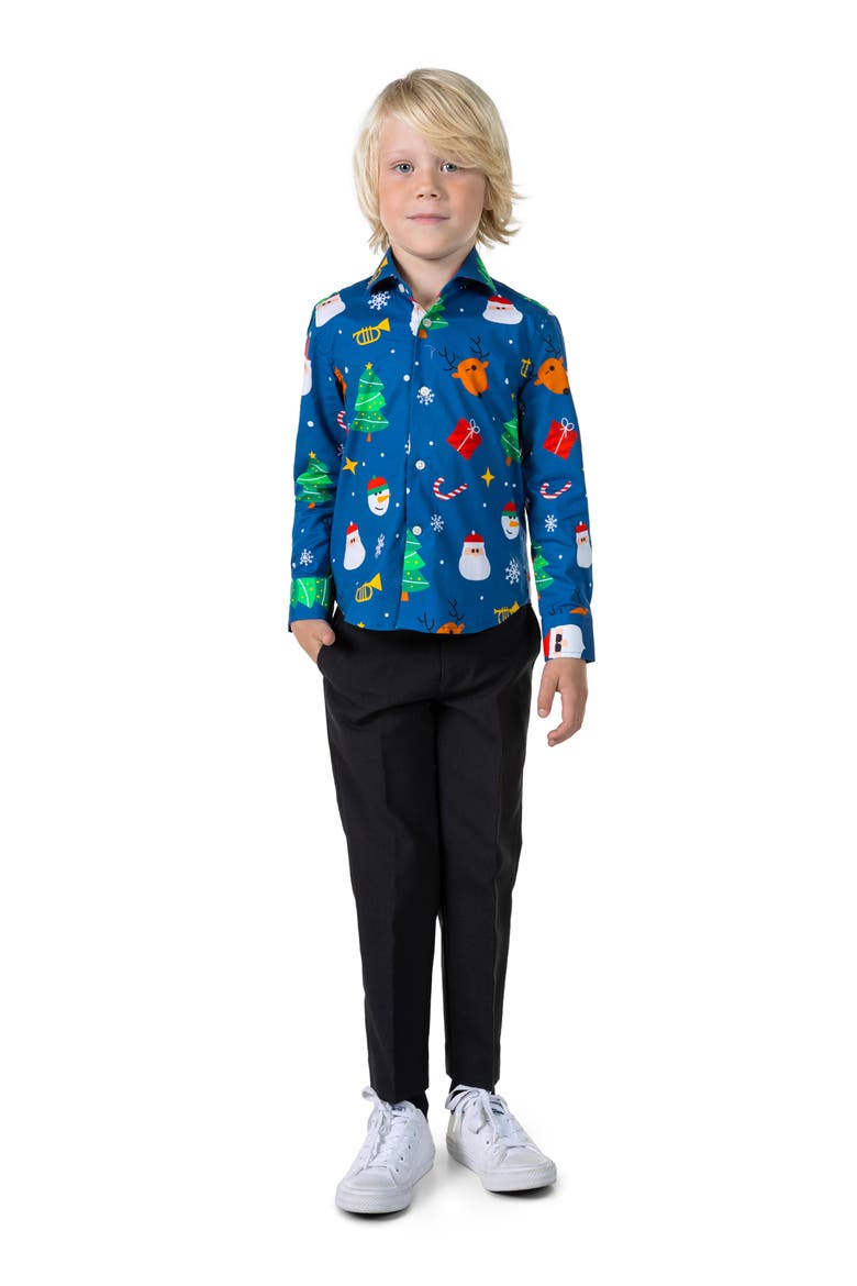 Kids' Festive Blue Long Sleeve Shirt, Alternate, color, BLUE
