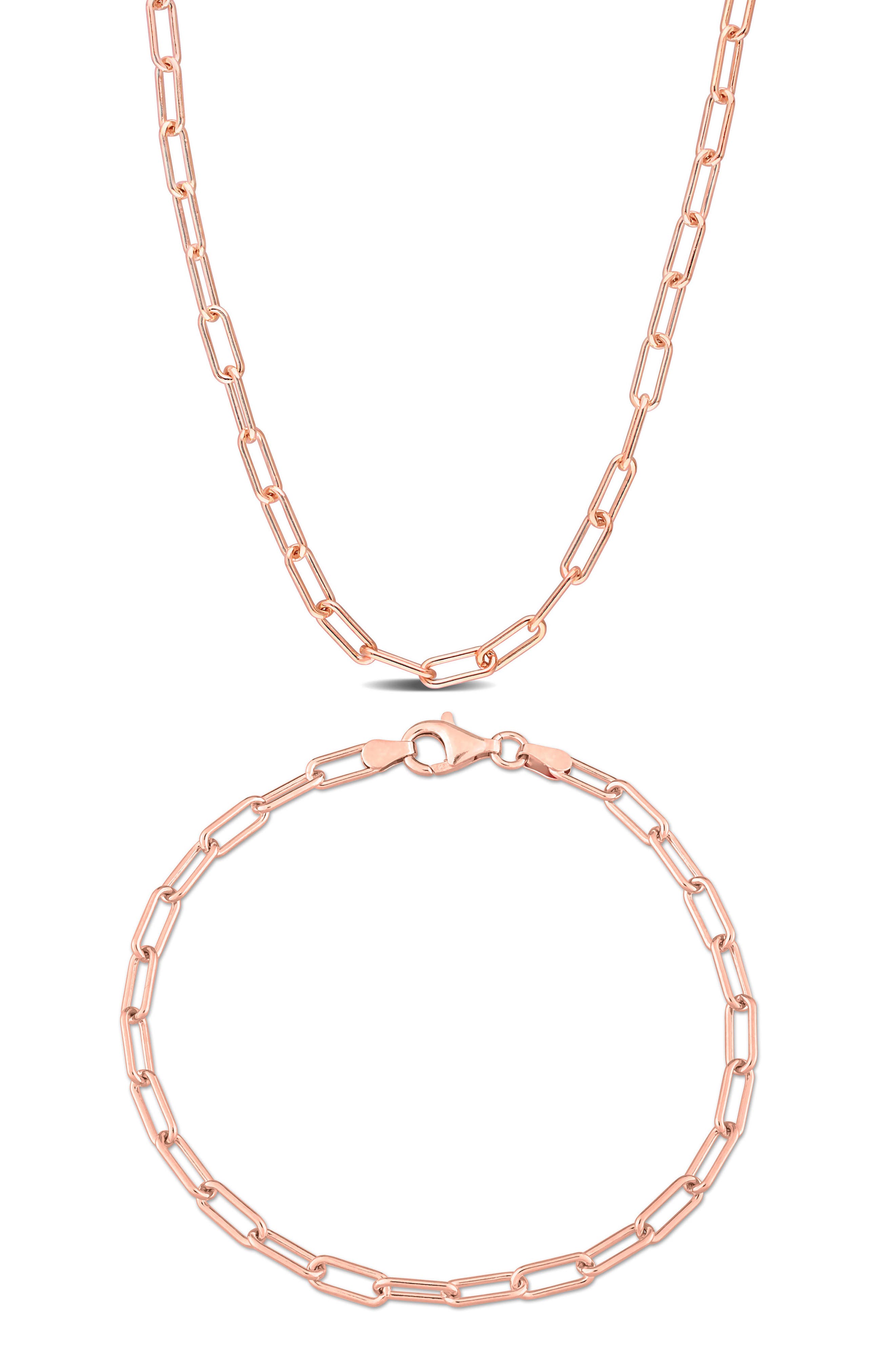 Polished Paper Clip Chain Necklace & Bracelet Set, 3.5mm