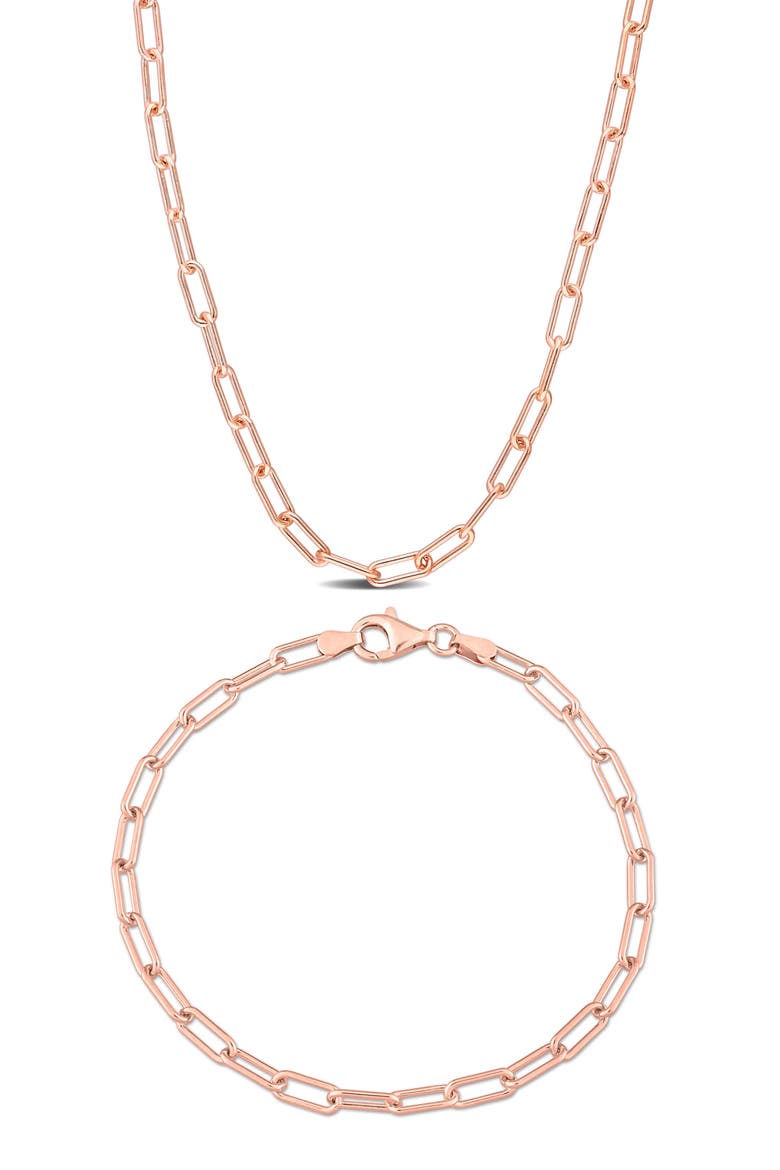 Polished Paper Clip Chain Necklace & Bracelet Set, 3.5mm, Main, color, ROSE