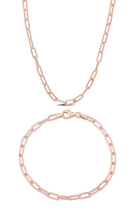 Polished Paper Clip Chain Necklace & Bracelet Set, 3.5mm