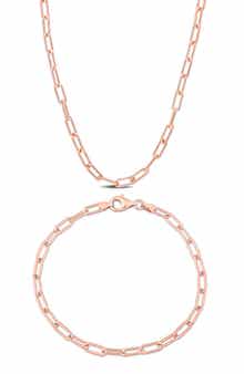 Polished Paper Clip Chain Necklace & Bracelet Set, 3.5mm