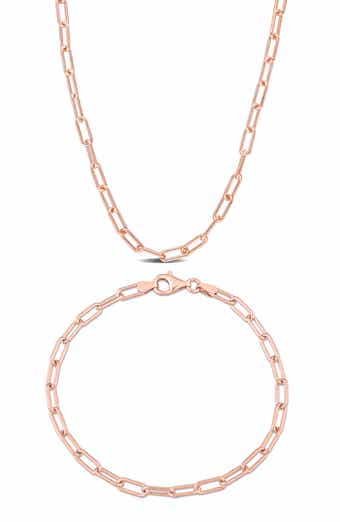 Polished Paper Clip Chain Necklace & Bracelet Set, 3.5mm