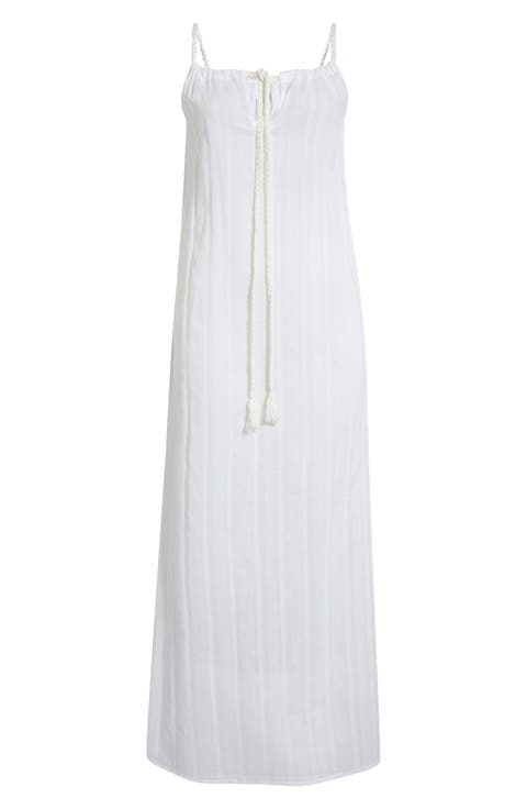 Textured Stripe Cotton Cover-Up Maxi Dress
