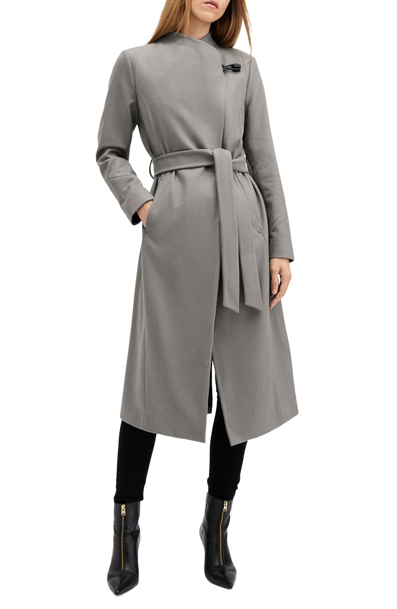 AllSaints Riley Wool Blend Belted Coat